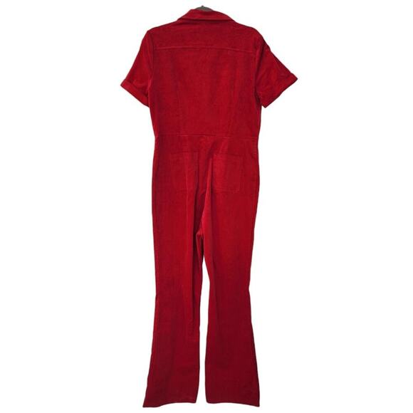 Corduroy Jumpsuit Overall M Red Stretchy Cotton Utility Retro Bootcut New - Picture 3 of 11